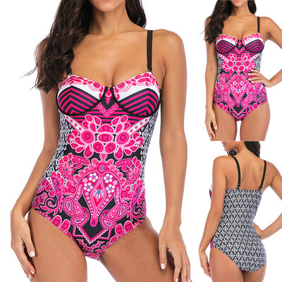 

Roseonmyhand Women Siamese Bikini Set Push-Up StripeSwimwear Print Beachwear Swimsuit