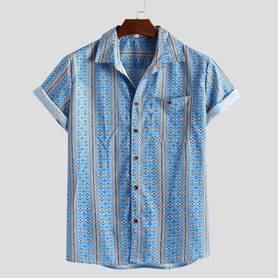 

Toponeto Mens Colorful Stripe Summer Short Sleeve Loose Buttons Casual Shirt Blouse