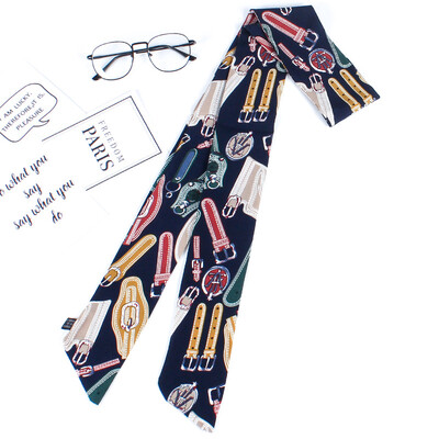 

Korean silk scarf spring&summer small scarf chiffon printing Variety scarf long double small bow tie decoration wild
