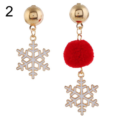 

Women Christmas Santa Snowflake Gloves Pompom Long Asymmetric Drop Stud Earrings