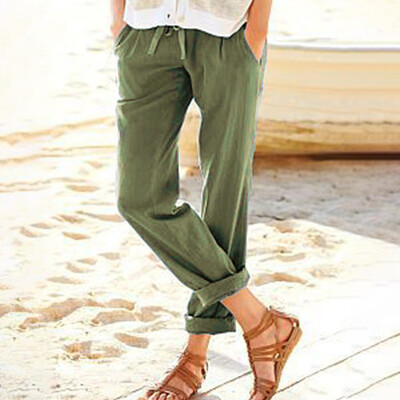 

Tailored Fashion Womens Leisure Straight Strappy Cotton&Hemp Long Pants