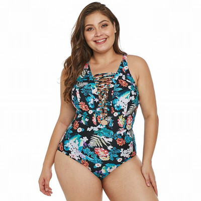 

Plus Size printed bikini sexy V-neck triangle one-piece swimsuit