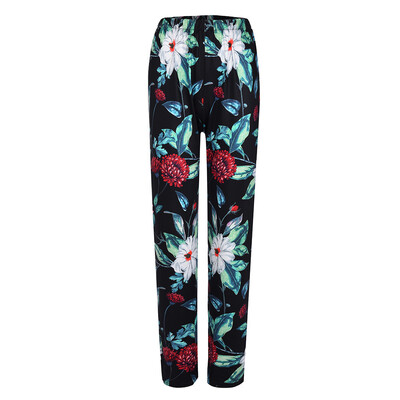 

Tailored Fashion Women Mid-Waist Floral Print Elastic Waist Long Loose Straight Pants