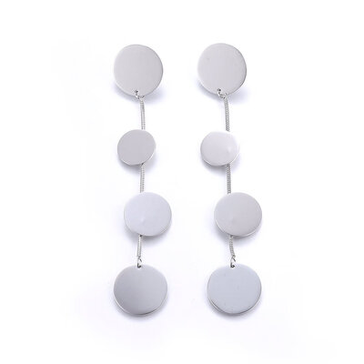 

304 Stainless Steel Stud Earrings Dangle Earrings Flat Round Stainless Steel Color 110x20x25mm Pin 08mm