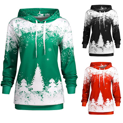 

Gobestart Women Christmas Hooded Print Long Sleeve Sweatshirt Blouse