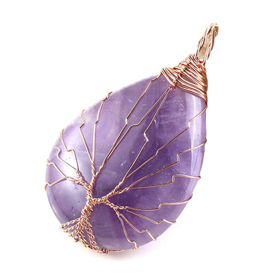 

Tree of Life Copper Wire Wrapped Water Drop Resin Pendant Necklace Women Jewelry