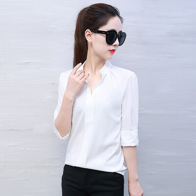 

Ladies Women Chiffon V Neck Button Up Long Sleeve Loose Blouse Shirt Tops NEW