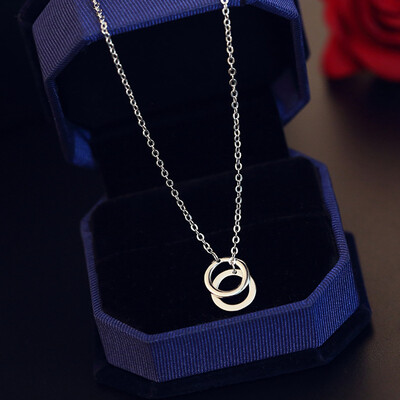 

Korean Version Of Pure Silver Necklace Length Adjustable Plated Platinum Double Ring Lady Collarbone Chain Necklace