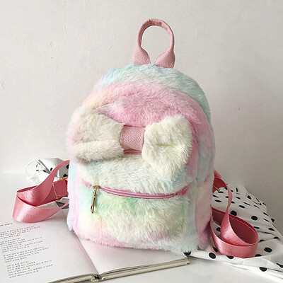 

Tailored Fashion Women Plush Bow Shoulder Bag Backpack Students Messenger Bag Travel Bag