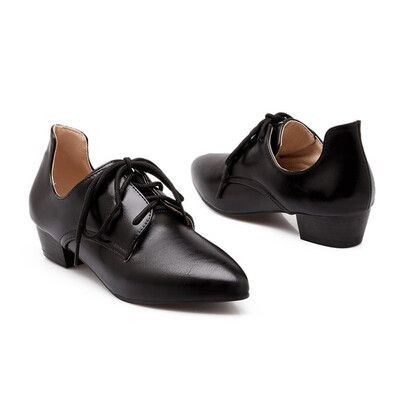 

IDIFU Womens Trendy Pointed Toe Low Top Lace-up Block Low Heel Pumps Shoes