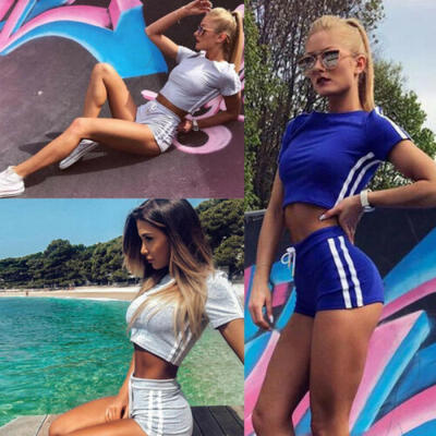 

Women Summer 2Piece Set Crop Top&Shorts Bodycon Outfit Short Sport Jumpsuit