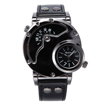 

Oulm Watch Two Time Zone Man Quartz Watches Brand Luxury Leather Strap Sport Wristwatch With Two Movement Male Clock Relogio Mascu