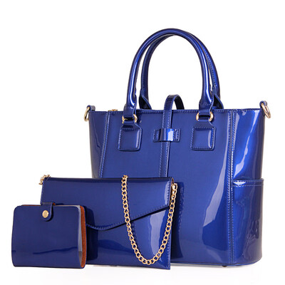 

2017 Female high quality PU leather patent women handbag fashion solid black Messenger bag 3 Set Composite bag bolsa feminina