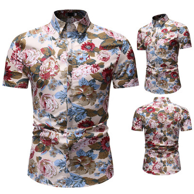 

Toponeto Fashion Mens Casual Button Print Hawaii Print Beach Short Sleeve Top Blouse