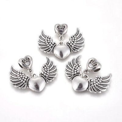 

Alloy European Dangle Beads Large Hole Pendant Heart with Wing Antique Silver 26mm Hole 45mm Pendant 255x355x4mm