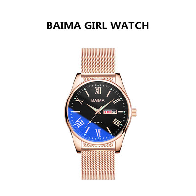 

Korean fashion leisure simple belt womens watch waterproof double date student quartz watch woman