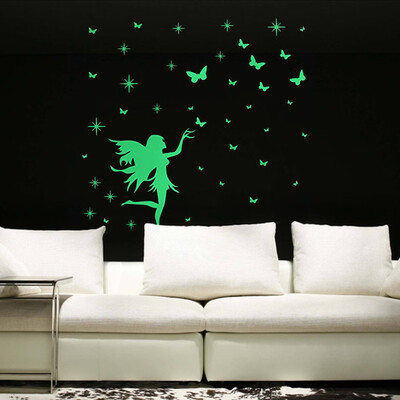 

〖Follure〗Butterfly Girl Fairy Luminous Cartoon Kids Removable Vinyl Wall 3D Sticker