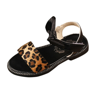 

Summer Children Kid Girls Leopard Solid Flock Sandals Beach Princess Shoes