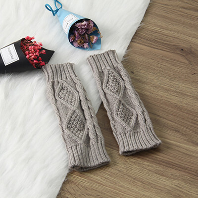 

Knitted Gloves Women Winter Half Finger Wool Gloves Autumn&Winter Warm Rhombus Lattice Knitted Wool Couple Gloves