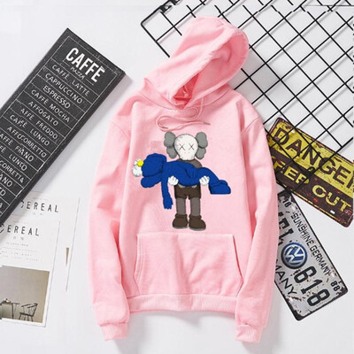 

Double Doll Embroidered Print Hooded Couple Sweatshirt O-Neck Standard Thickness Print Loose Type Top