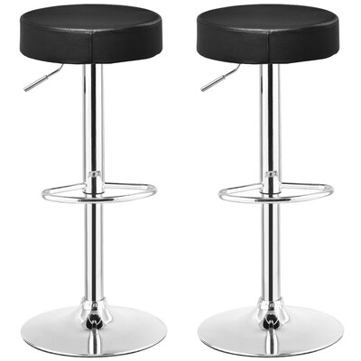 

Set of 2 Adjustable Round Leather Seat Swivel Bar Stool-Black