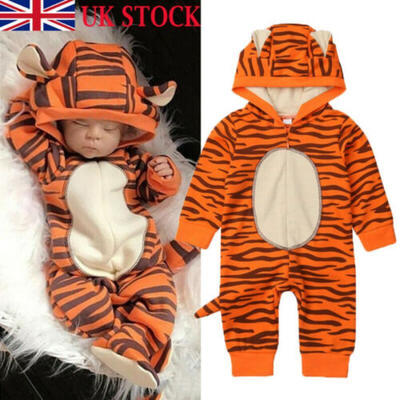 

UK Stock Baby Boy Girl Tiger Romper Bodysuit Infant Babygrows Costume Outfits