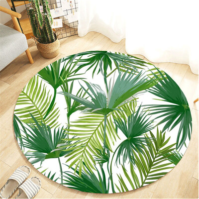 

Toponeto Tropical Plant leaves Pattern Round Flannel Bathroom Kitchen Carpet 80cm
