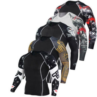 

Men Compression Stretch Tops Workout Fitness Tight Long Sleeve Gym Sport