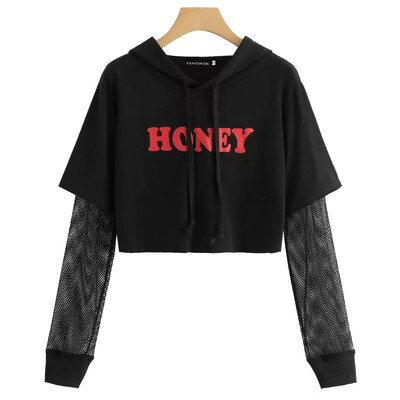 

Hooded Tops Fake Two Pieces Cropped Hoodies