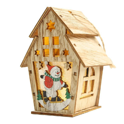 

Christmas Luminous Wooden House with LEDs Light DIY Wood Chalet Christmas Tree Hanging Ornaments Xmas Festival Holiday Decorations