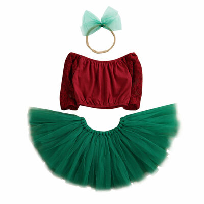 

My 1st Christmas Newborn Baby Girl Clothes TopLace Cake Dress Skirt Outfits