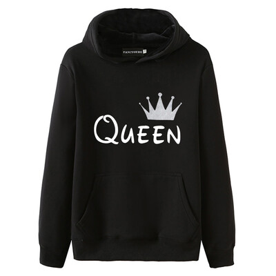 

2019 New Fashion Casual Couple Hoodie King Queen Letter Printing Tops Loose Hooded Sweatshirt