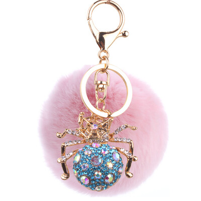 

Keychain alloy studded spider hanging bag mobile phone accessories cute animal rex rabbit hair car pendant