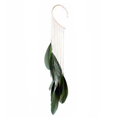 

Boho Natural Feather Dangle Hoop Earrings NO Piercing Cuff Ear Clip Women