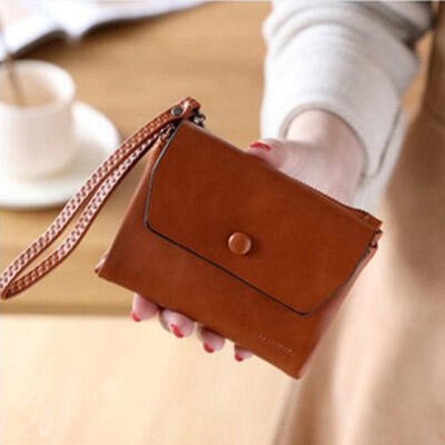 

Short Section Lady Purse PU Leather Mini Wallet Small Clutch Folding Female Card Holder Wallet W Strap