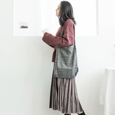 

2018 Autumn&Winter Wool Women Canvas Shoulder Bag Ladies Vintage Plaid Handbag Female Wool Cotton Shopping Bag