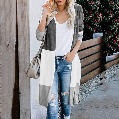 

〖Follure〗Womens Multicolor Striped Patchwork Long Sleeve Fashion Cardigan Sweater