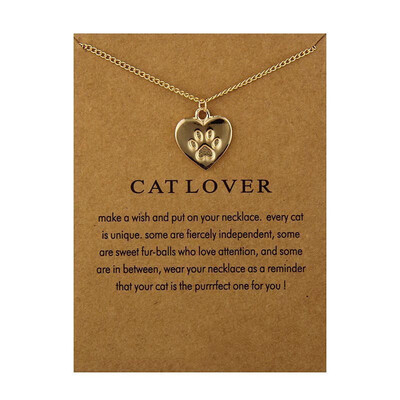 

Europe&America Heart Paper Card Animal Footprints Love Woman Necklace Gold Sliver Valentines Day Girlfriend Present