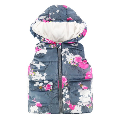 

Toddler Kids Baby Girl Boys Sleeveless Floral Ruched Hooded Warm Waistcoat Tops