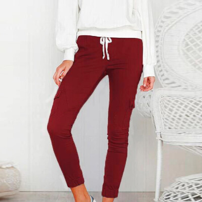 

Women Casual Multi-pocket Pants Elastic High Waist Slim Lace-up Sports Trousers