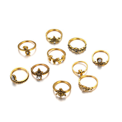 

Boho Turtle Starfish Finger Ring Geometric Crystal All-match Knuckle Rings Women Jewelry Sets Fashion Prom Accessories