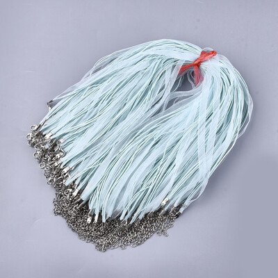 

Waxed Cord&Organza Ribbon Necklace Making with Iron Lobster Claw Clasps Platinum LightCyan 176"178"45455cm 7mm