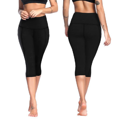 

Womens High Waist Capri Yoga Pants Tummy Control Workout Running 4 Way Stretch Yoga Leggings Tights with Pocket