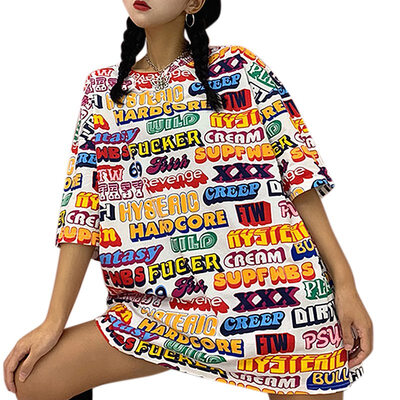 

Women Summer Fashion Perosnality Loose Letter Printed Colorful Short Sleeve T-shirts
