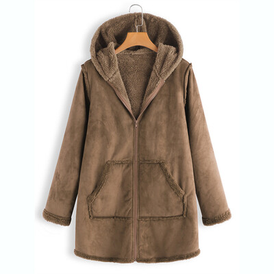 

Toponeto Womens Fashion Pocket Winter Plush Hooded Long Sleeve Warm Coat