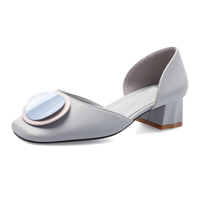 

Hi Baotou Sandals Female Korean Joker Square Head Round Buckle Coarse Documentary Shoe Fashion Students in Summer
