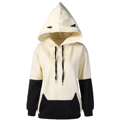 

Starmoon Women Sexy Casual Patchwork Cat Ear Short Hoodies Blouse Top Pullover Sweatshirt