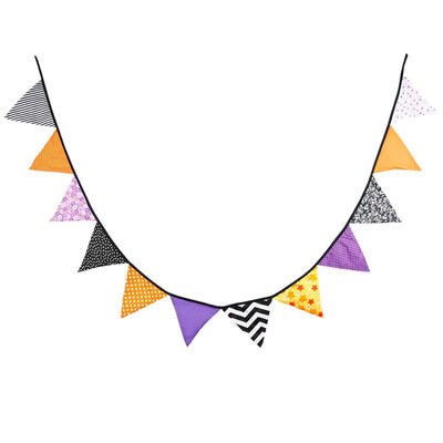 

12 Flags Halloween Purple Black Orange Cotton Fabric Bunting Pennant Banner