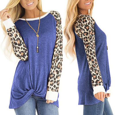 

Womens Leopard Long Sleeve Loose Blouse Ladies Casual T-Shirt Tops Shirts 6-16