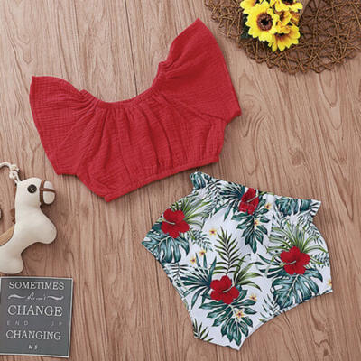 US Infant Kid Baby Girls Casual TopFloral Short Brief Pants Summer Clothes 2pcs